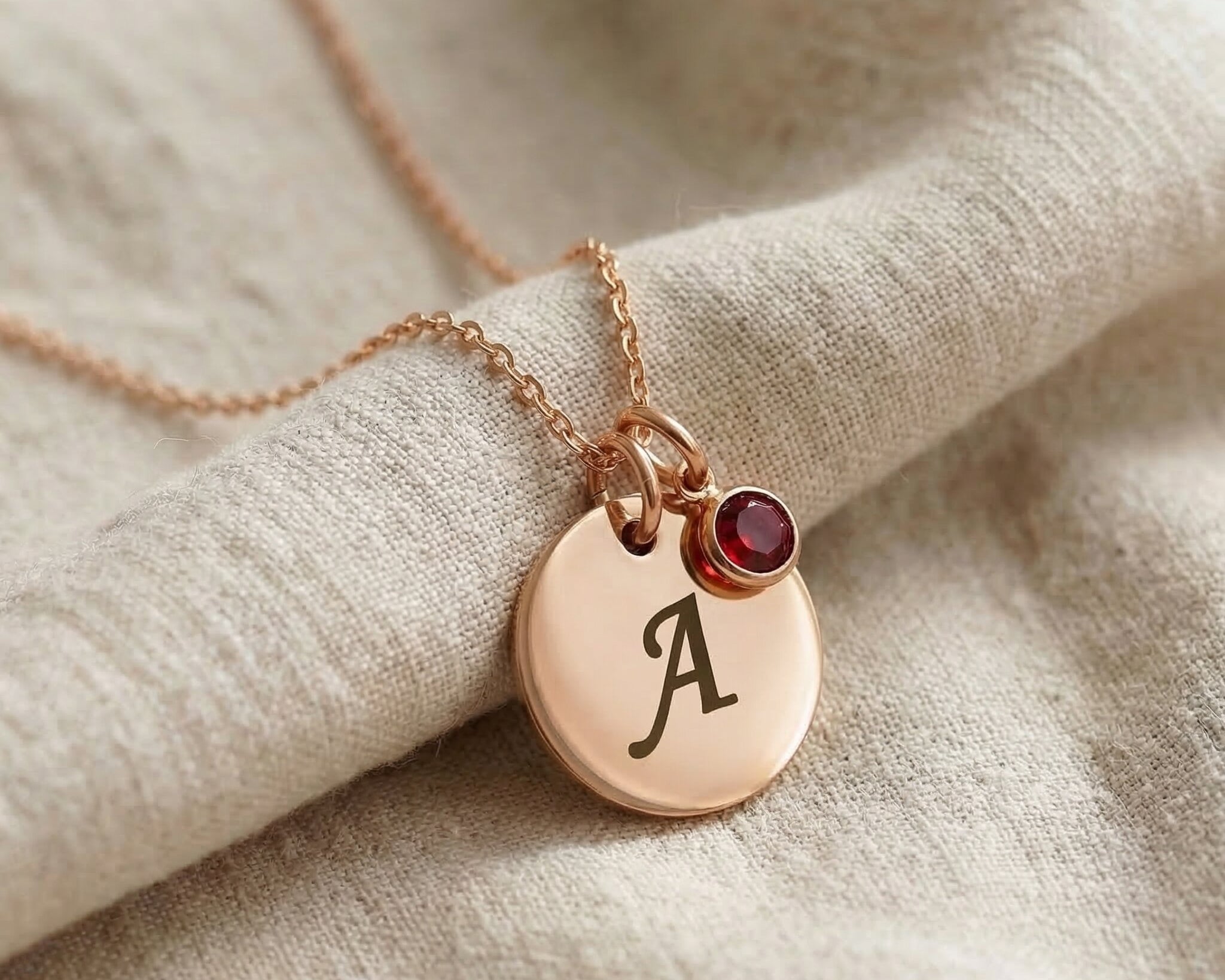 Tokens of Love Necklace in rose gold with initial charm and birthstone detail