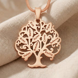 Tree of life necklace with 10 engraved leaf details, personalised family tree design