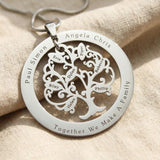 Tree of life necklace with outer washer ring and engraved detail, layered pendant style
