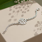 Silver tree bracelet by Belle Fever with classic round tree charm jewelry design, mother jewellery
