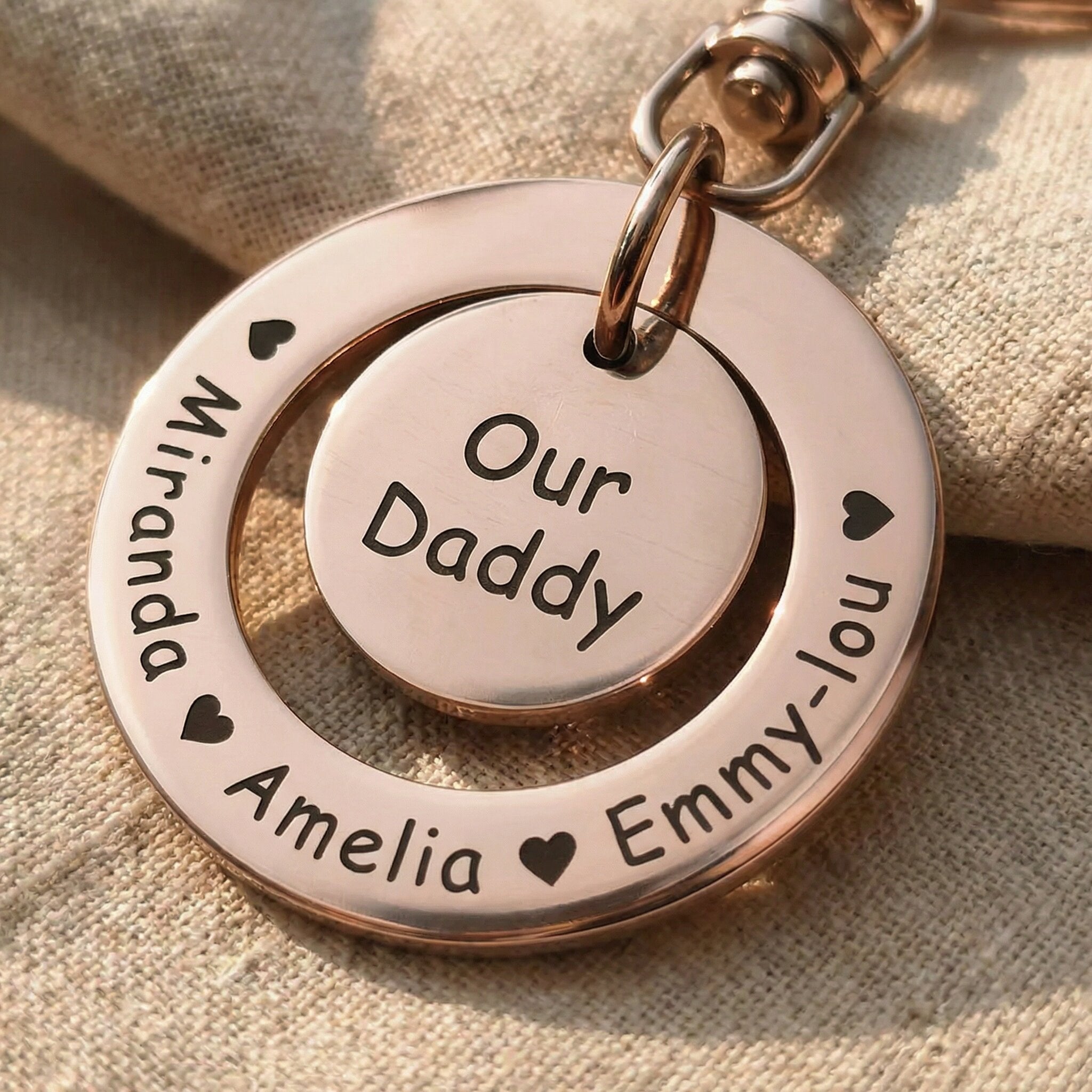 Close-up of Washer Disc Keyring with engraving detail