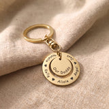 Washer Disc Keyring in gold with engraved message, personalised keepsake gift