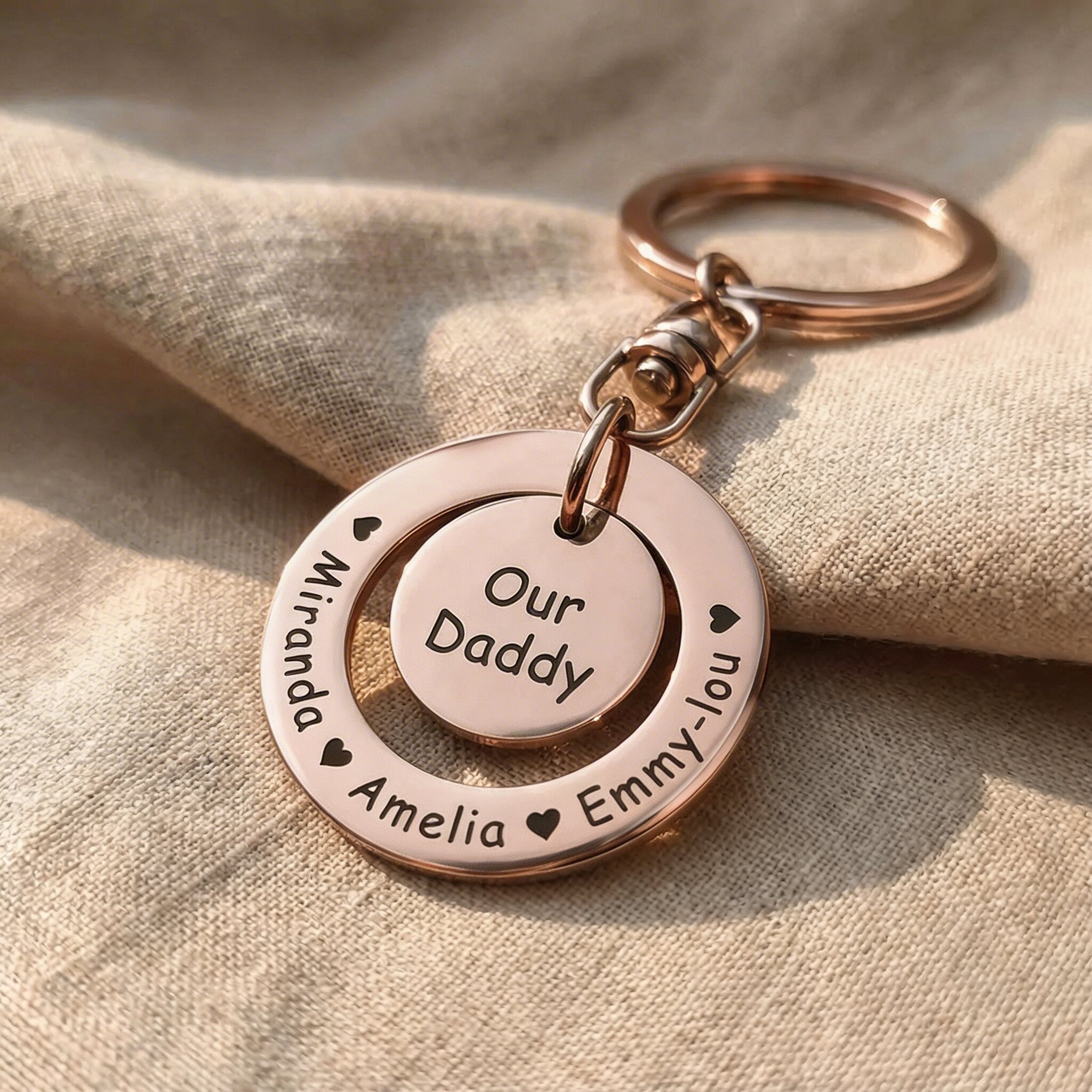 Washer Disc Keyring in rose gold with engraved message, personalised keepsake piece