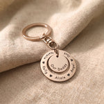 Washer Disc Keyring in rose gold with engraved message, personalised keepsake piece