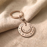 Washer Disc Keyring in rose gold with engraved message, personalised keepsake piece