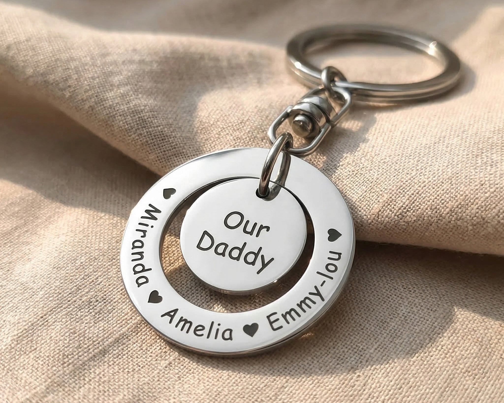 Silver Washer Disc Keyring with engraved message, personalised keepsake hero image