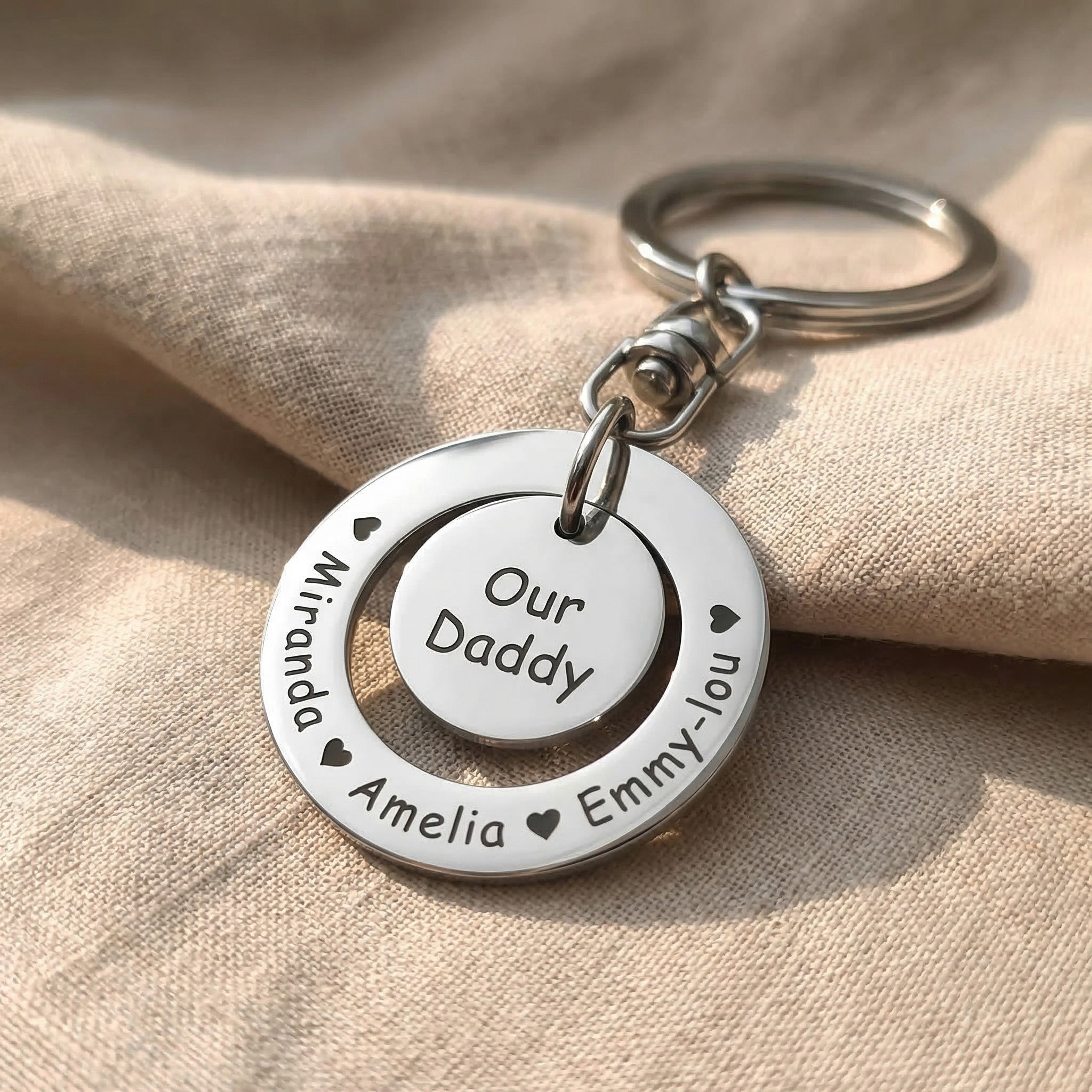 Silver Washer Disc Keyring with engraved message, personalised keepsake hero image