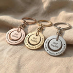 Washer Disc Keyring tone comparison showing gold, silver and rose gold engraved keyrings