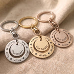 Washer Disc Keyring tone comparison showing gold, silver and rose gold engraved keyrings