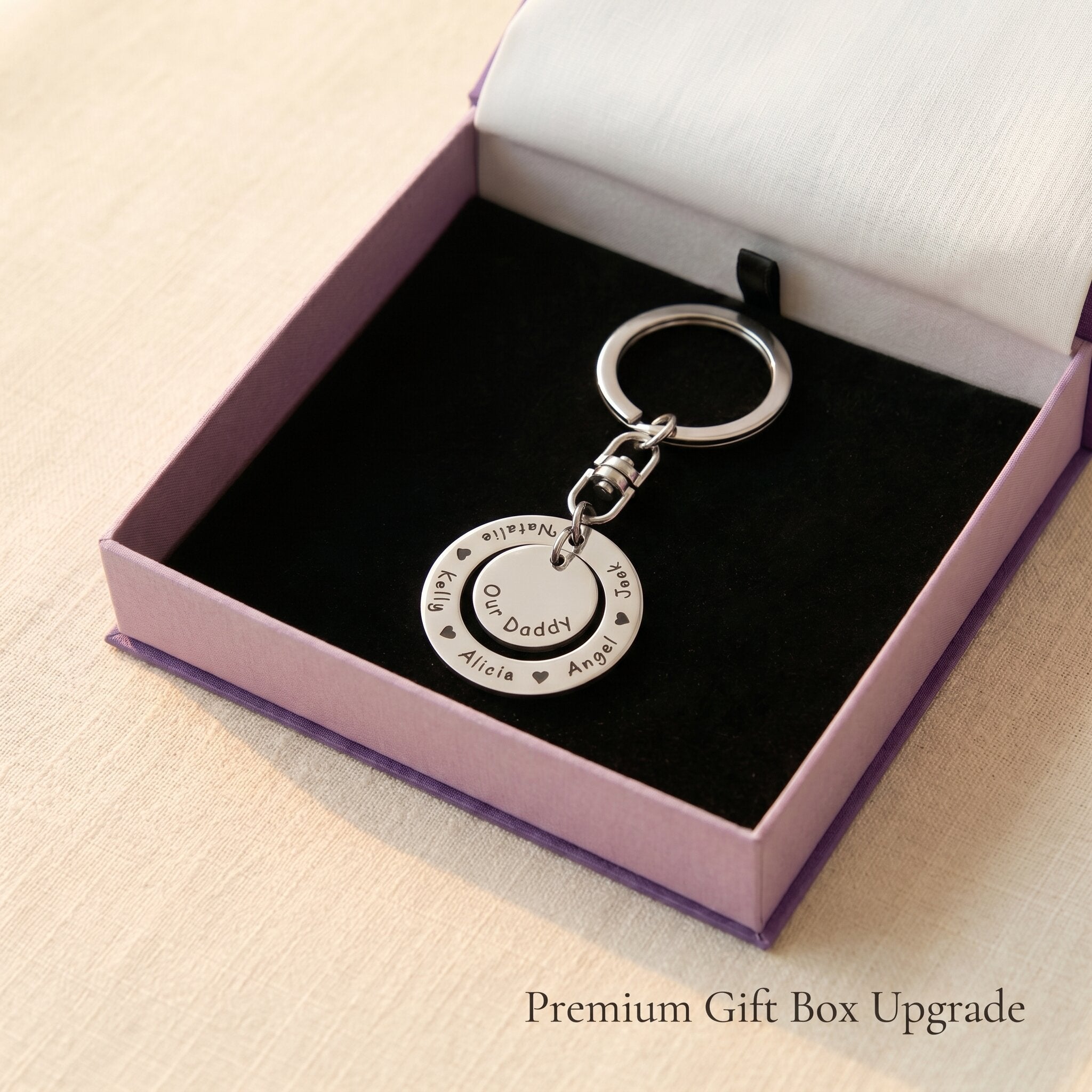 Washer Disc Keyring presented in premium gift box, personalised keepsake gift idea