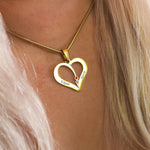 A model wears Personalized love heart necklace , engraved name pendant and 2 or 4 birthstones, meaningful gift by belle fever