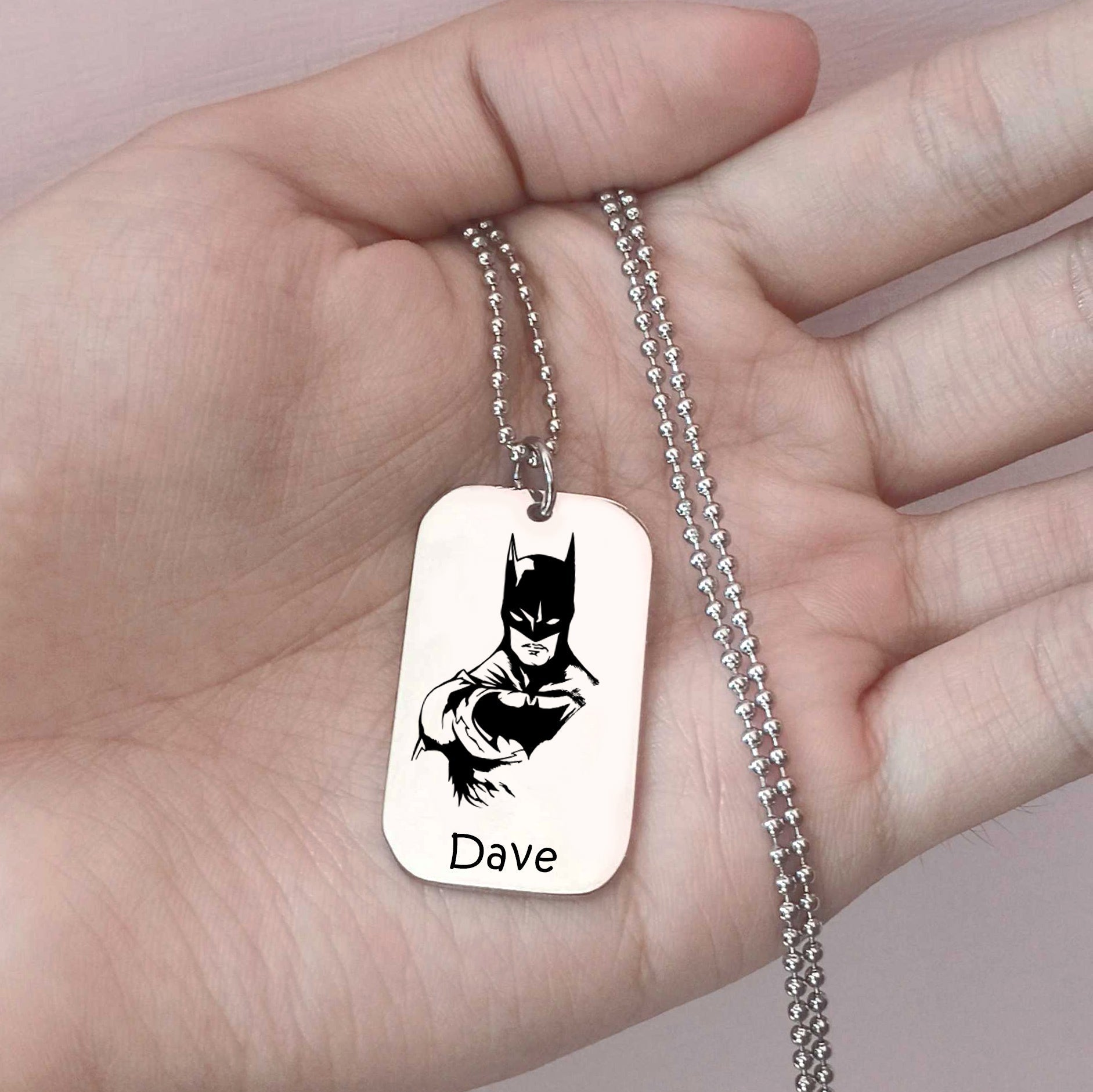 Bat Hero Personalised Tag Necklace - Mens Jewellery by Belle Fever