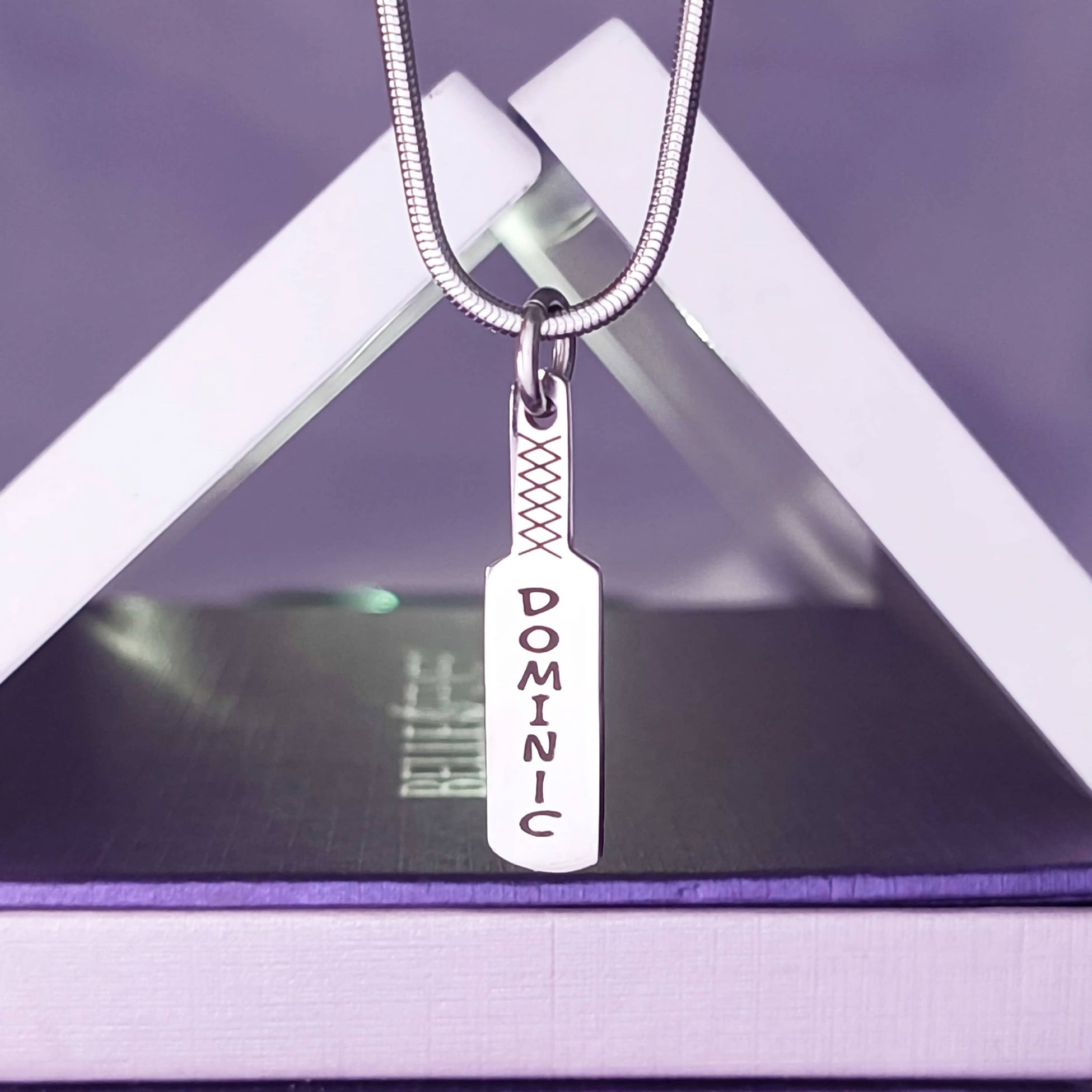 Personalised Cricket Bat Pendant Necklace Silver, Gold or Rose Gold