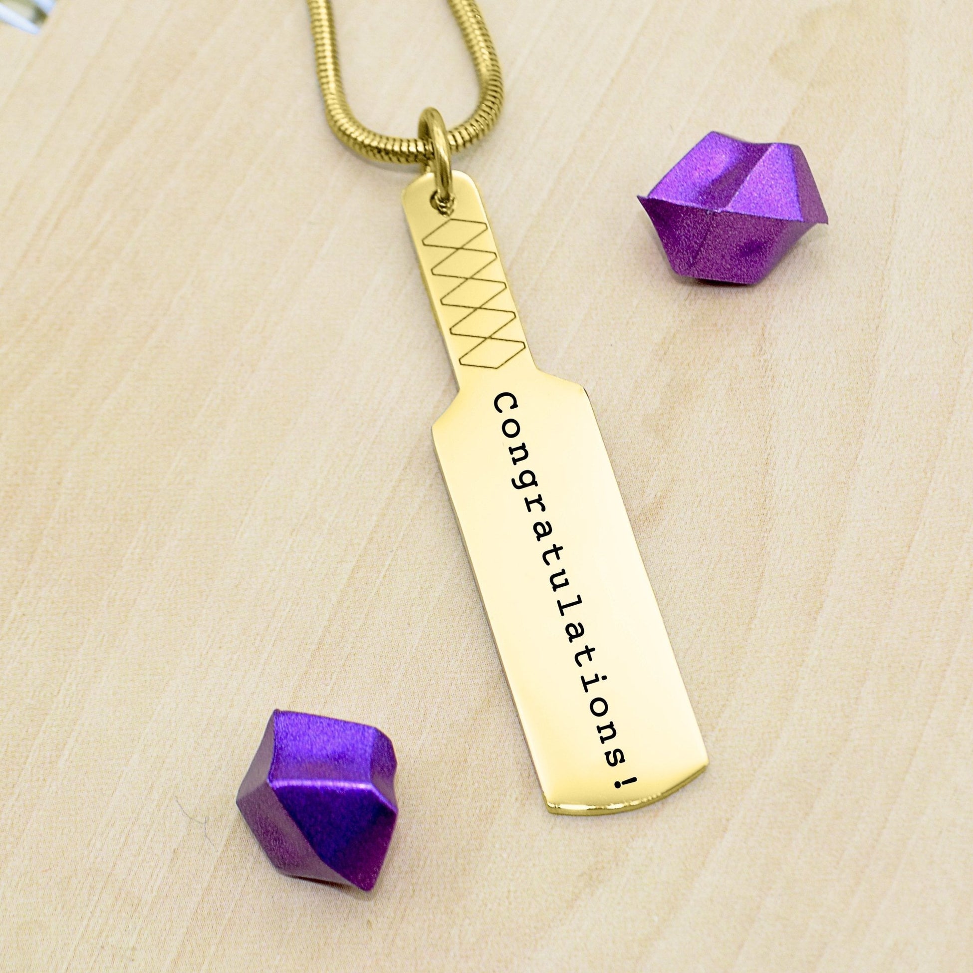 Personalised Cricket Bat Pendant Necklace Silver, Gold or Rose Gold