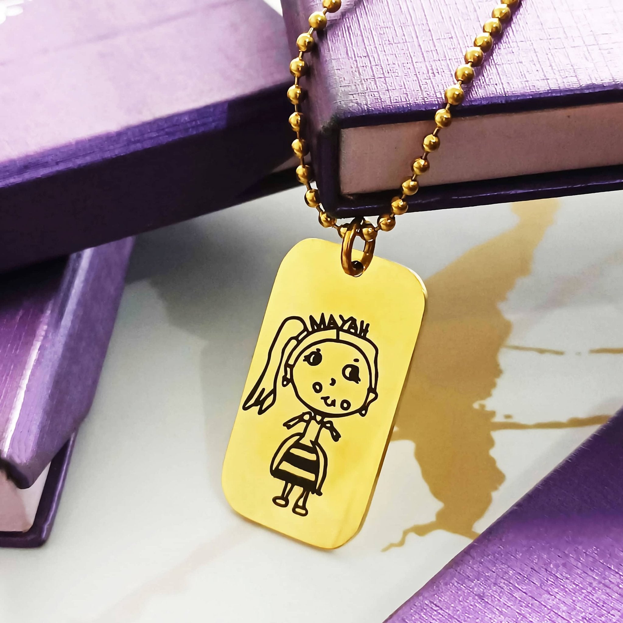 Custom Kids Drawing Dog Tag Necklace Belle Fever BELLE FEVER