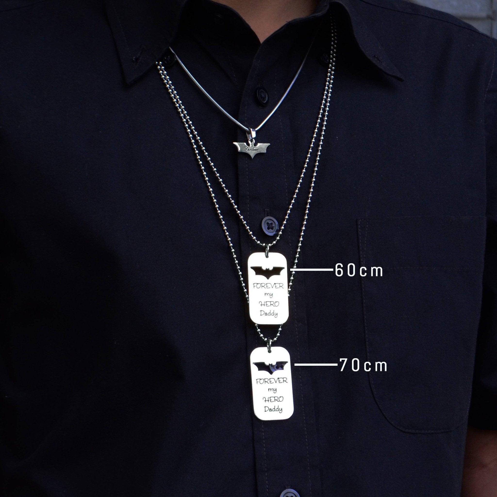 Heroic Man Dog Tag Set of Two Necklaces