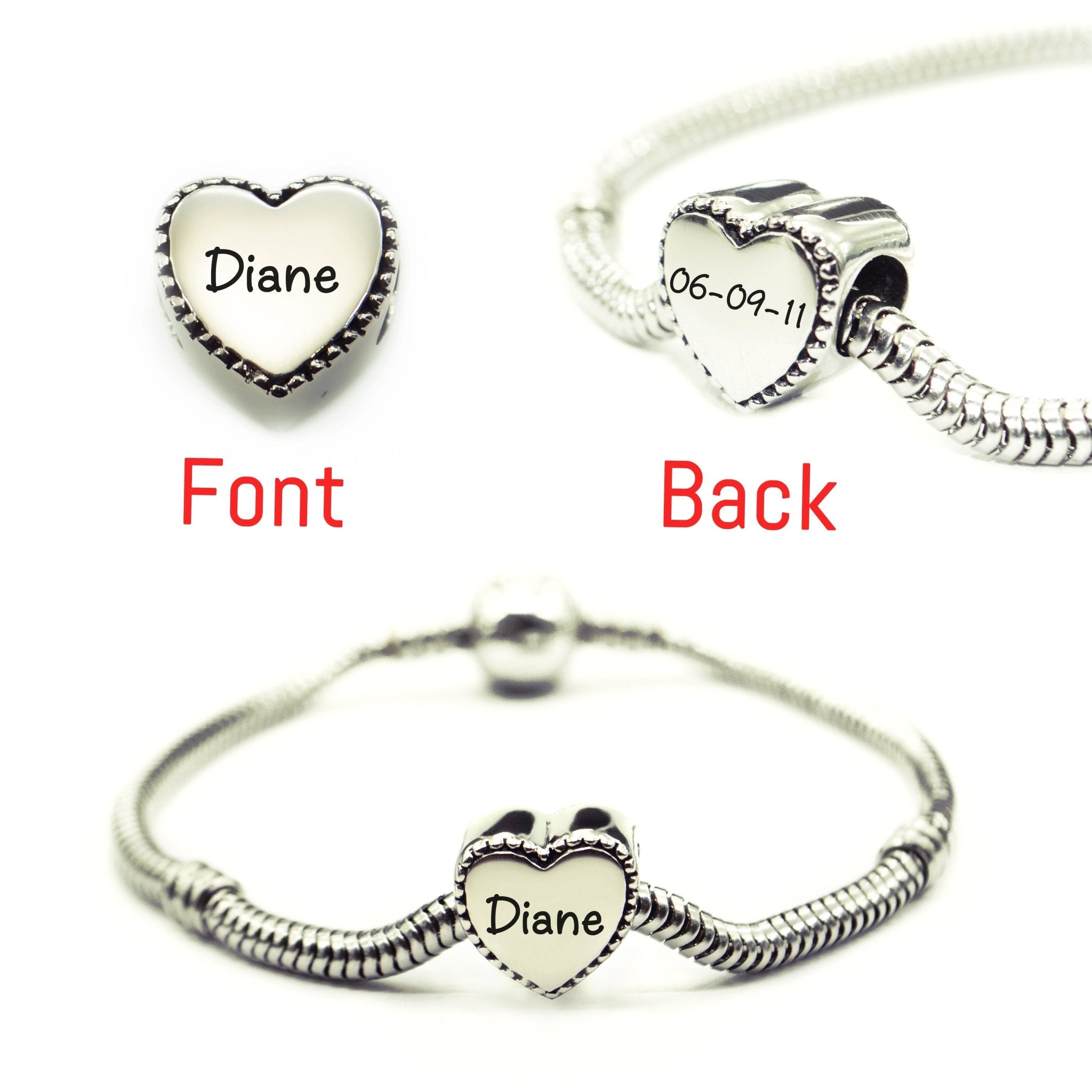 Framed Heart Personalised Charm for Moments Bracelet - Moments Charm Bracelets by Belle Fever