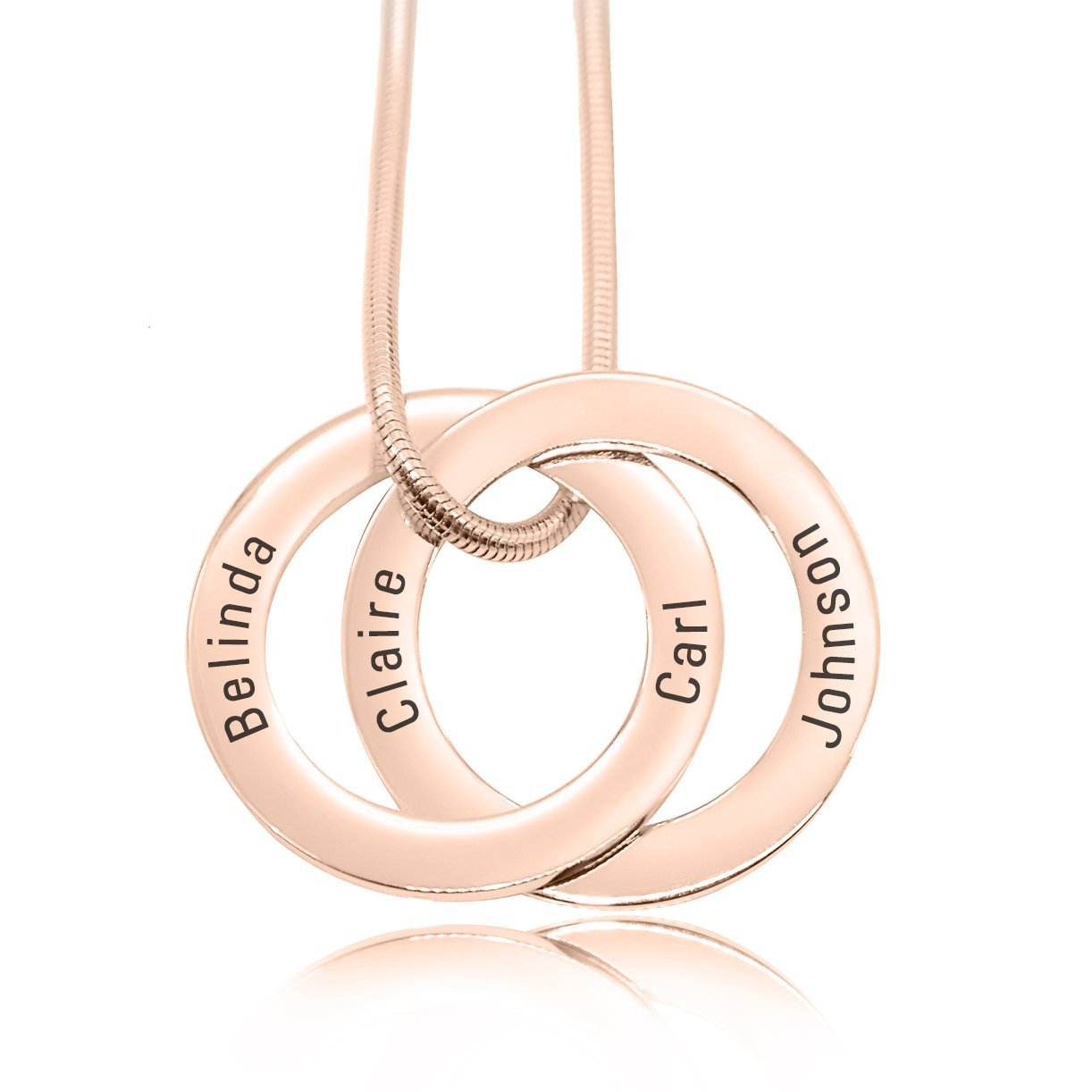 Personalised Interlinked Russian 2 Rings Necklace Silver Gold