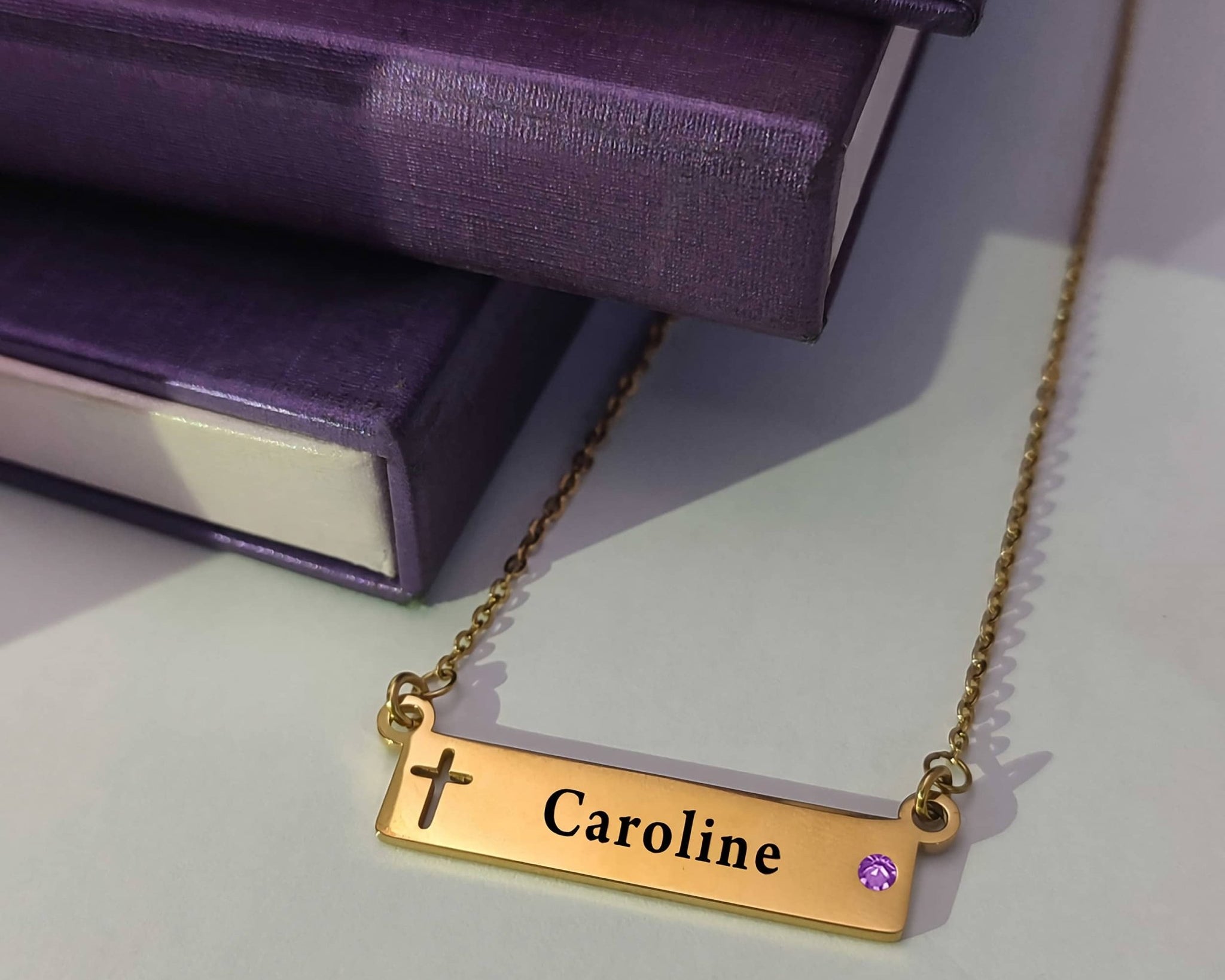 Jess Bar Cross Name Necklace - Name Necklaces by Belle Fever