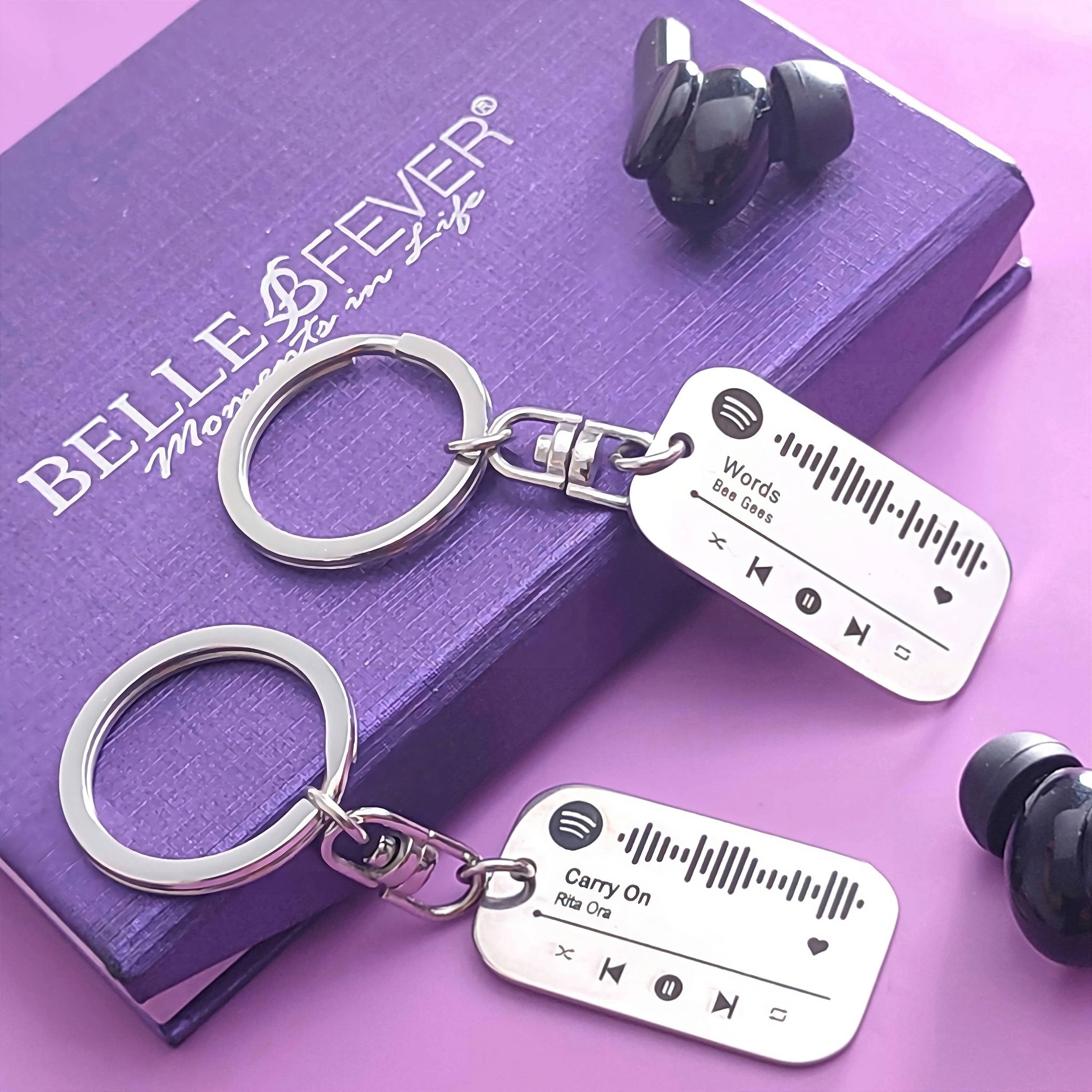 Personalised Music Tag as Keyring / Necklace - Silver, Gold or Rose ...