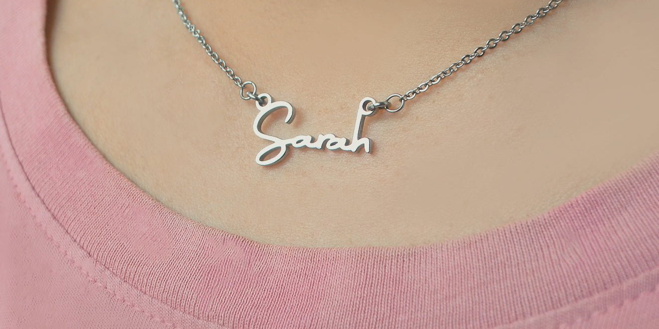 Personalised Signature Font Name Necklace with Birthstone Options - Name Necklaces by Belle Fever