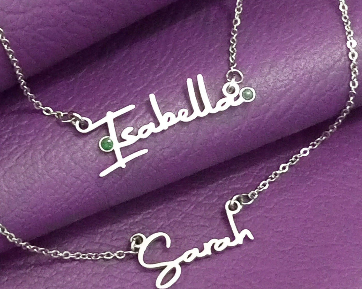 Personalised Signature Font Name Necklace with Birthstone Options - Name Necklaces by Belle Fever