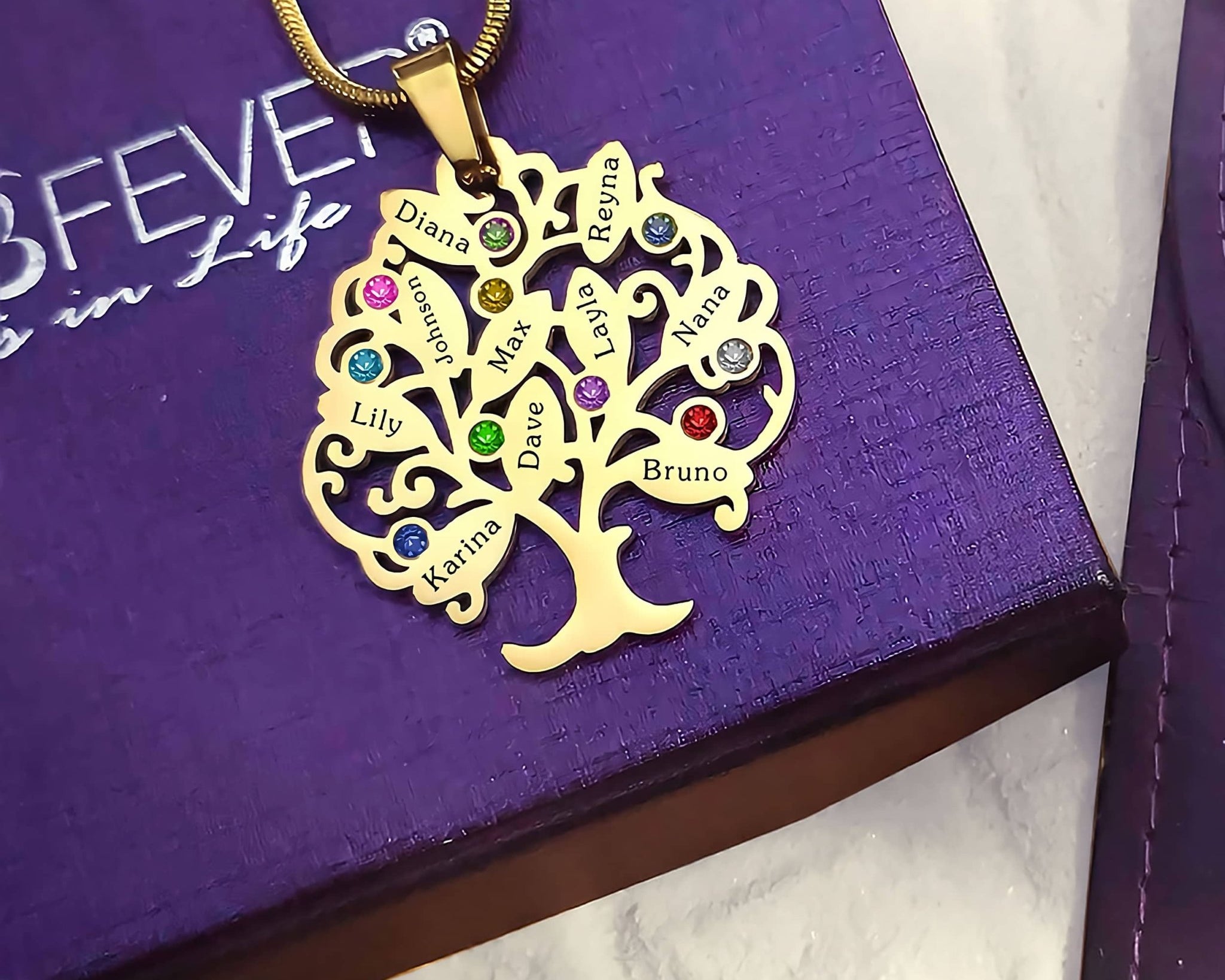 Tree of My Life Birthstones | Personalised Necklace with Names - Family Tree Necklaces by Belle Fever